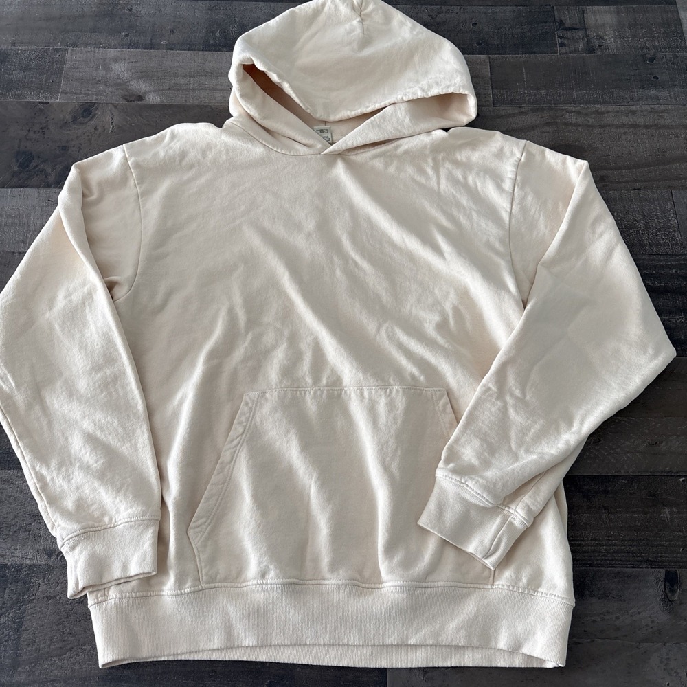 Sporty & Rich Hoodie Solid Cream Medium Made in USA basic pullover